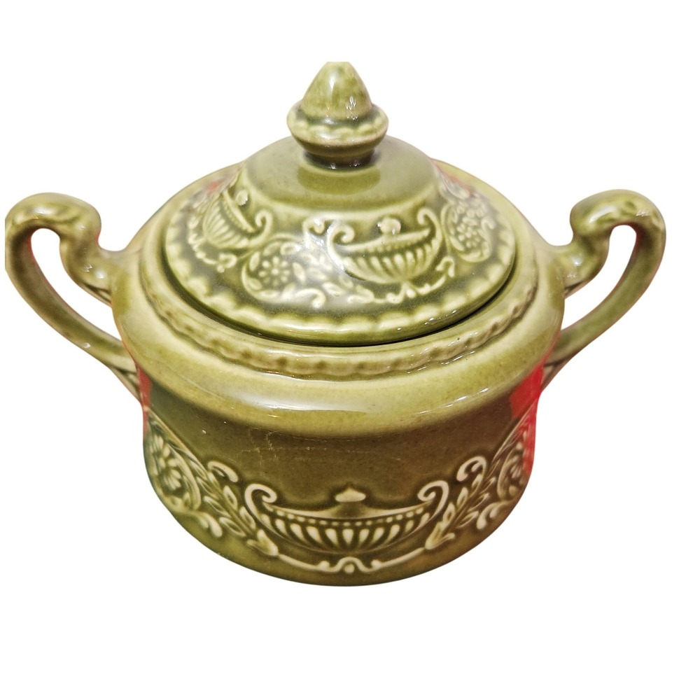 Vintage Canonsburg Regency Ironstone sugar bowl‎ olive green